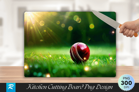 Cricket Ball on Grass Cutting Board